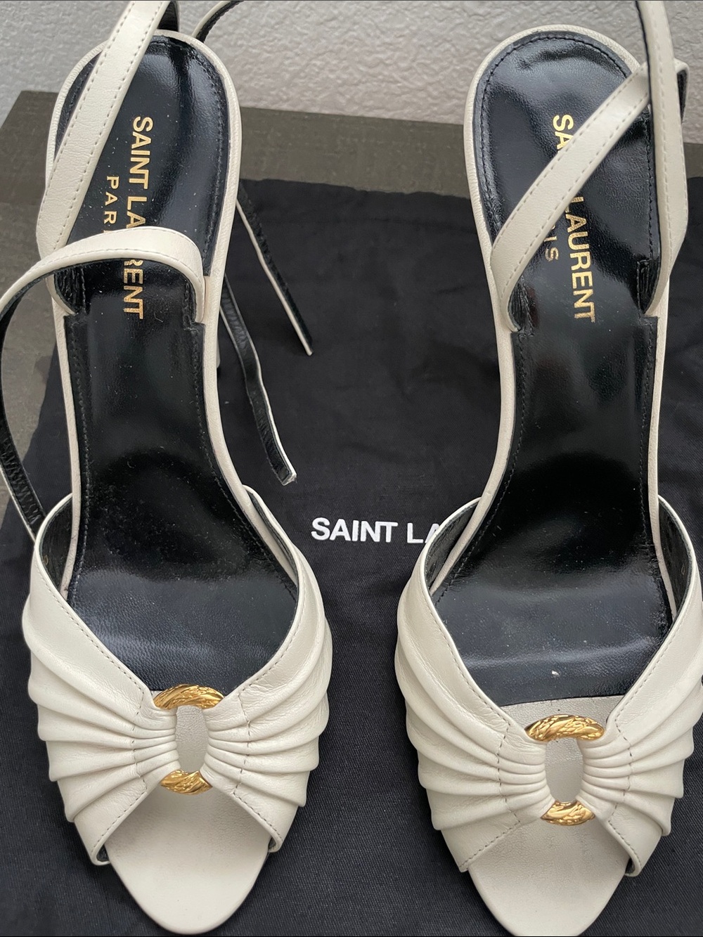 Authentic Saint Laurent Alma ring heel open toe cream size 40 worn once! - Picture 3 of 10